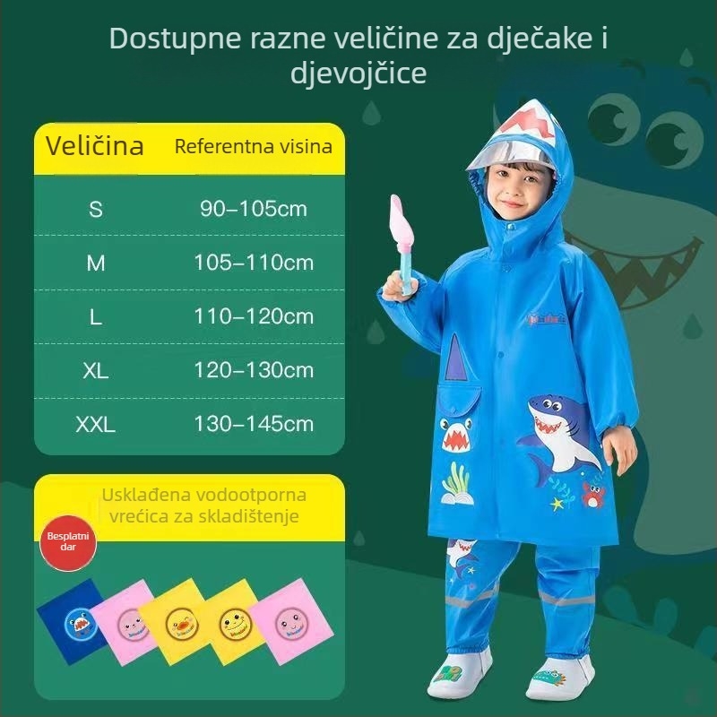 Dječji pončo i ruksak set, Oxford tkanina, karikatura dinosaura uzorak, reflektirajući dizajn, debljina tkanine 0,15 mm