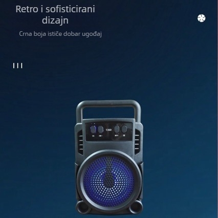 Bežični Bluetooth zvučnik 1360 – Prijenosni za vanjske i kućne potrebe, Karaoke, 10W, Bluetooth 5.0, 100Hz-20kHz, Ugrađena baterija