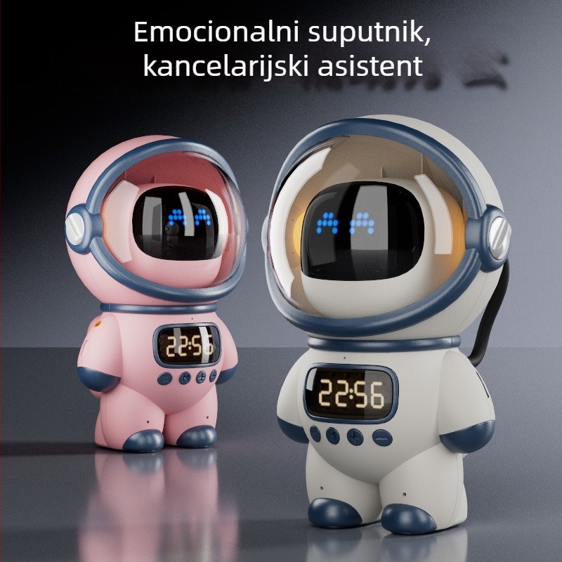 AI alarmni sat s temom astronaut, bežični Bluetooth zvučnik s Wi‑Fi, 5W, baterija 1200–2000mAh, 100Hz–20kHz, SNR ≥85dB, domet 10m