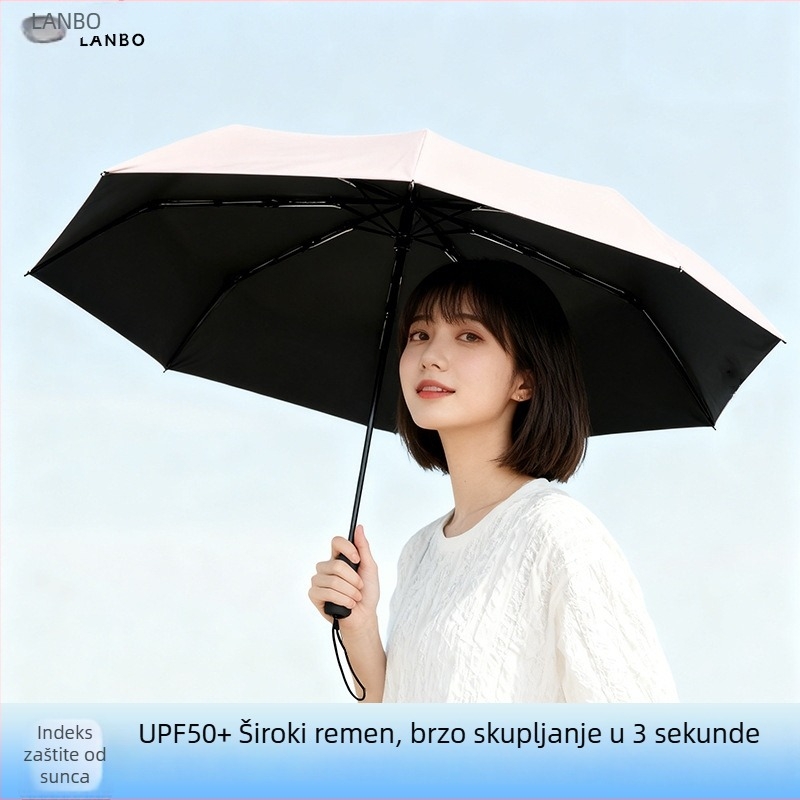 LANBO Kišobran u japanskom stilu UV, automatsko otvaranje zatvaranje, dvostruka upotreba za sunce i kišu, otporan na vjetar, sklopivi kišobran s 6 krakova, šipka od legure, ručka od vlakna, UPF>50