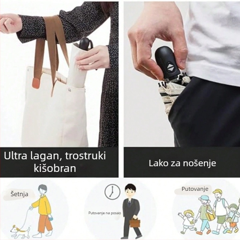 LANBO Kišobran u japanskom stilu UV, automatsko otvaranje zatvaranje, dvostruka upotreba za sunce i kišu, otporan na vjetar, sklopivi kišobran s 6 krakova, šipka od legure, ručka od vlakna, UPF>50