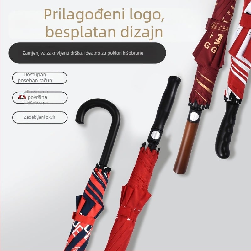 23 inčni poluautomatski golf kišobran s ravnim držalom, dvostruka upotreba za sunce i kišu, prilagođeni logotip, 8 metalnih rebara