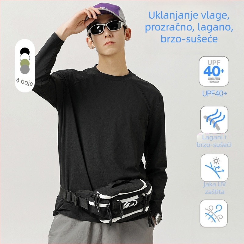 Muška majica s dugim rukavima, brzo se suši, 100% poliester, slobodan kroj, okrugli izrez