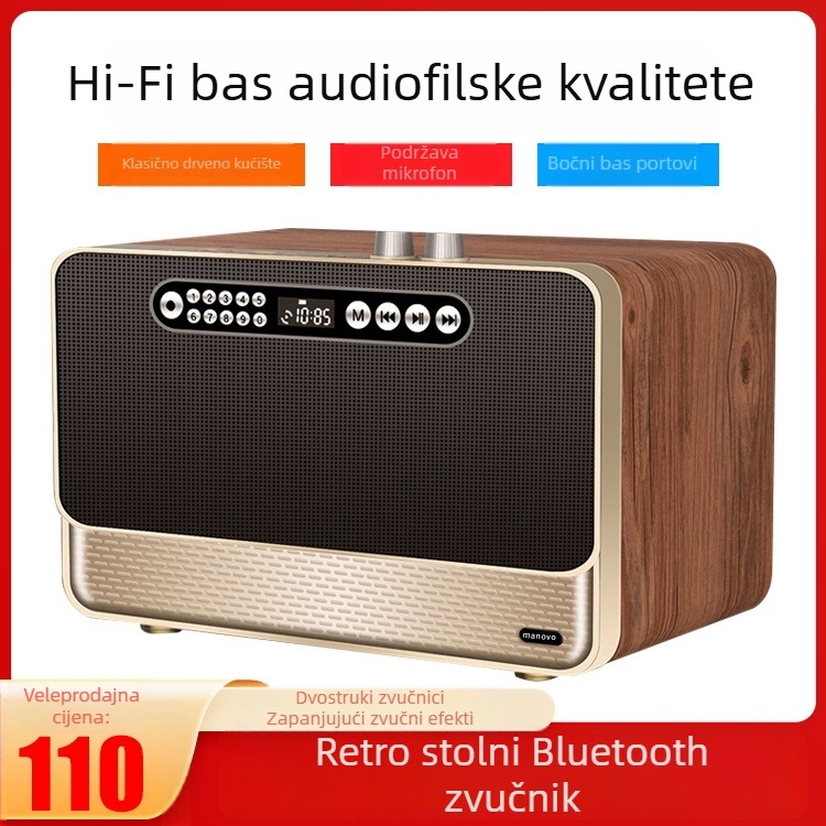 Drveni Bluetooth zvučnik s utorom za karticu, 60Hz-15kHz, 40W, 3600mAh, Bluetooth 5.0