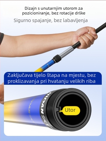 Karbonska štapa za mrežu za ribolov s karbonskom glavom — ultralagana, ultratvrda, teleskopična, nosivost 10 kg