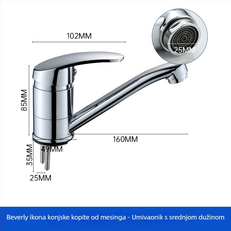 Kuhinjski faucet s dugim izljevom, jednim pokretom, tijelo od cinka, keramički disk ventil, ulaz/izlaz 1/2''