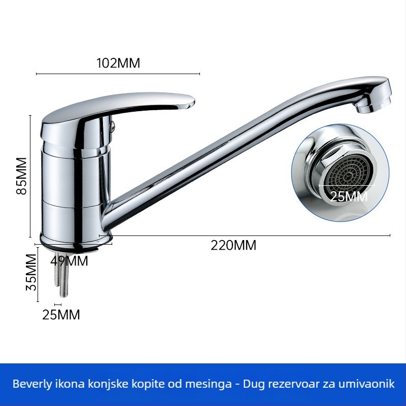 Kuhinjski faucet s dugim izljevom, jednim pokretom, tijelo od cinka, keramički disk ventil, ulaz/izlaz 1/2''