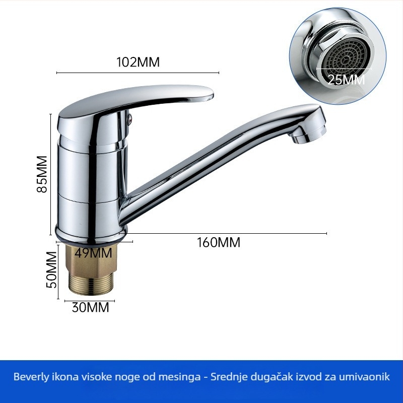 Kuhinjski faucet s dugim izljevom, jednim pokretom, tijelo od cinka, keramički disk ventil, ulaz/izlaz 1/2''