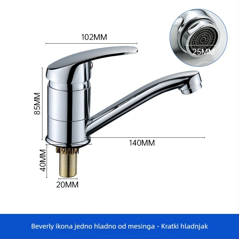 Kuhinjski faucet s dugim izljevom, jednim pokretom, tijelo od cinka, keramički disk ventil, ulaz/izlaz 1/2''