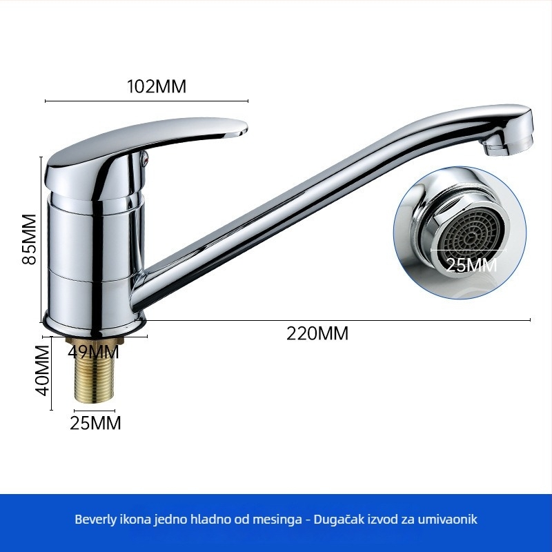 Kuhinjski faucet s dugim izljevom, jednim pokretom, tijelo od cinka, keramički disk ventil, ulaz/izlaz 1/2''