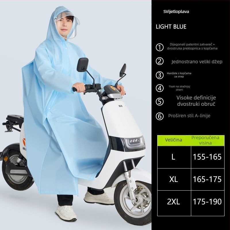 Meisi EVA odrasli kišni pončo za motocikle i električna vozila sa dijagonalnim zatvaračem, uobičajene debljine