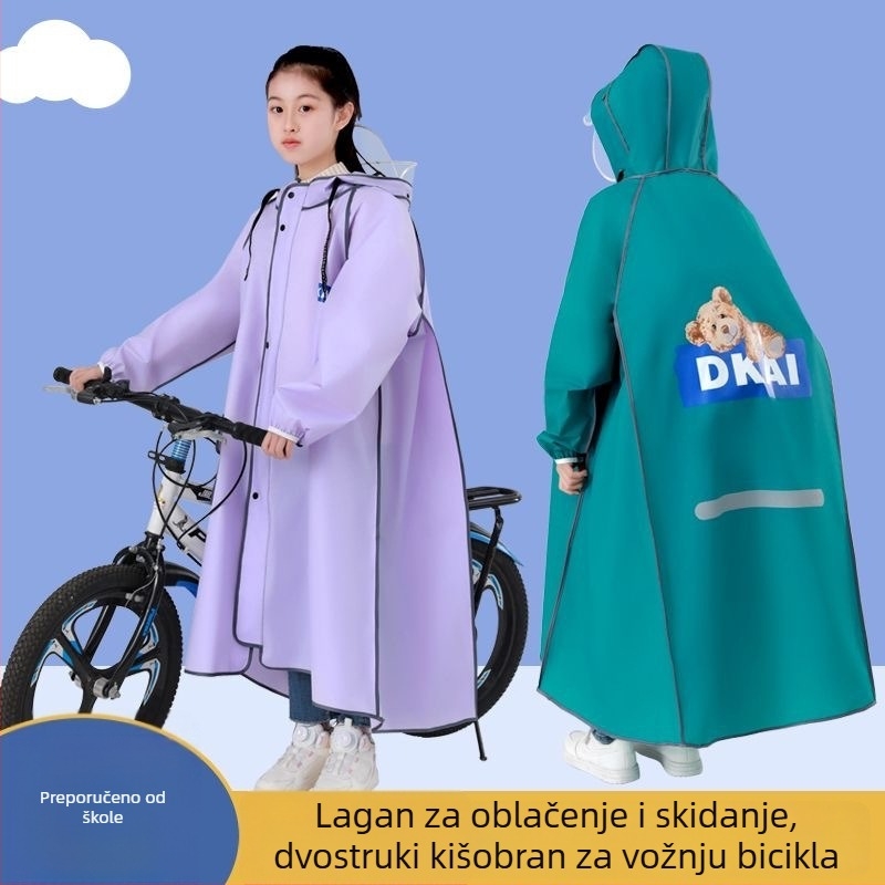 Dječje EVA kišno pončo za bicikliranje, karikaturalni dizajn, elastične rukave, prednji zatvarač, mogućnost logotipa i prilagođavanja