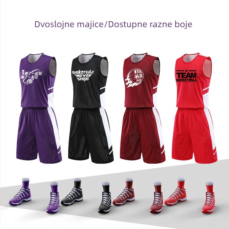 Dvostruka košarkaška trening kombinacija za odrasle, unisex, brzo sušeći, 100% poliester.
