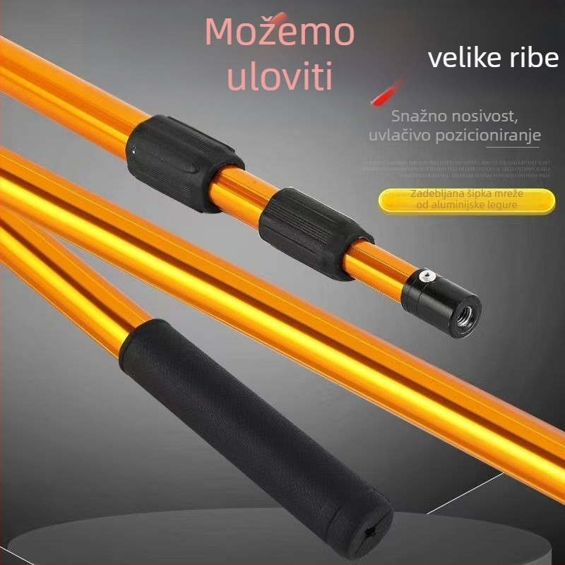 Troslojni teleskopni štap za mrežu za ribolov, od aluminijske legure, okrugla cijev, kompatibilan s harpunom za velike ribe