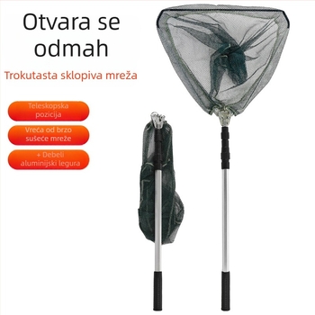 Aluminijska mreža za ribolov od legure, integrirana trokutasta sklopiva mreža s izvlačnom glavom (promjer otvora 40 cm, fina mreža)