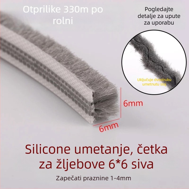 Zaptivna traka tipa slot za aluminijska vrata i prozore – silikonizirani vrh, vodootporna, otporna na prašinu, protiv insekata i vjetra, moderni minimalistički stil