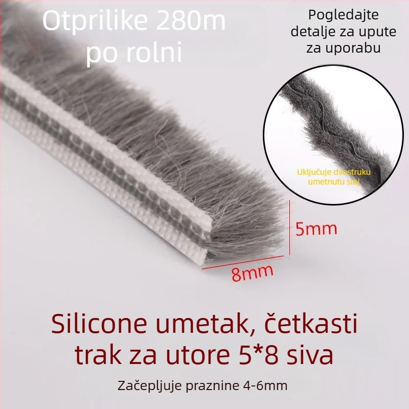 Zaptivna traka tipa slot za aluminijska vrata i prozore – silikonizirani vrh, vodootporna, otporna na prašinu, protiv insekata i vjetra, moderni minimalistički stil