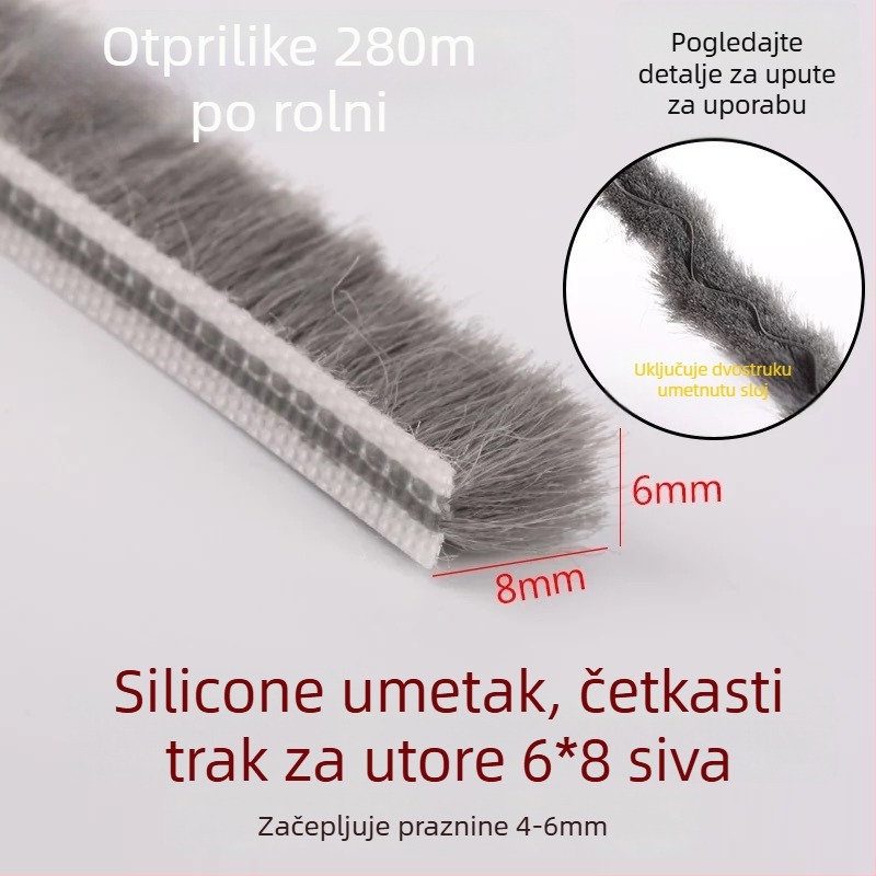 Zaptivna traka tipa slot za aluminijska vrata i prozore – silikonizirani vrh, vodootporna, otporna na prašinu, protiv insekata i vjetra, moderni minimalistički stil