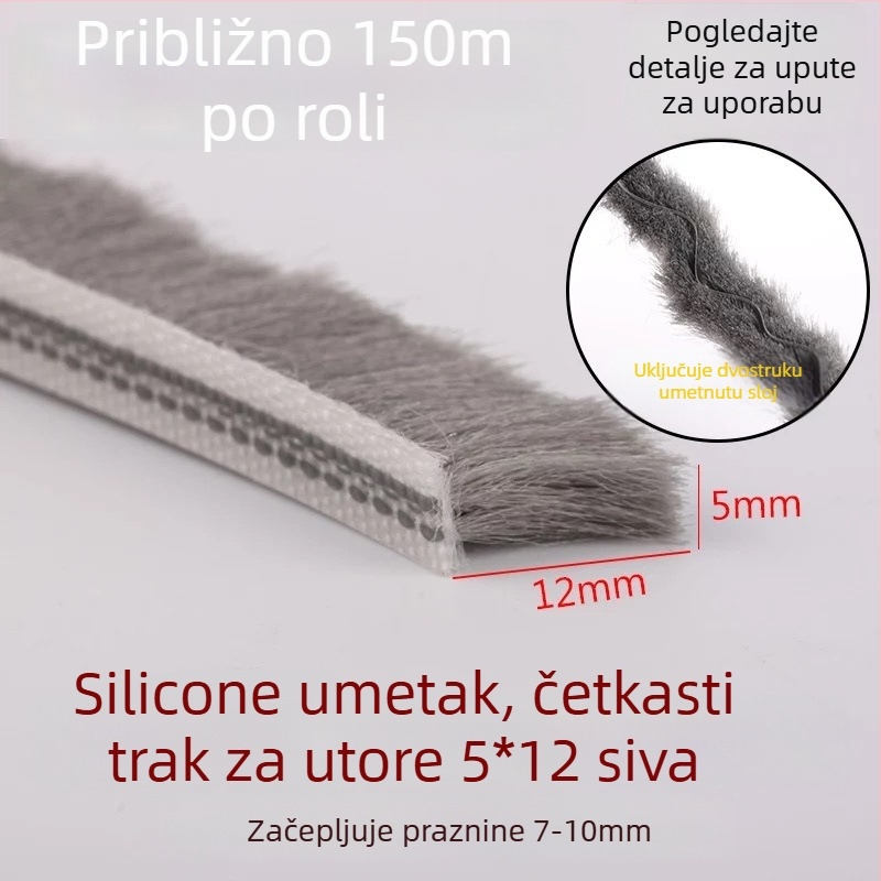 Zaptivna traka tipa slot za aluminijska vrata i prozore – silikonizirani vrh, vodootporna, otporna na prašinu, protiv insekata i vjetra, moderni minimalistički stil