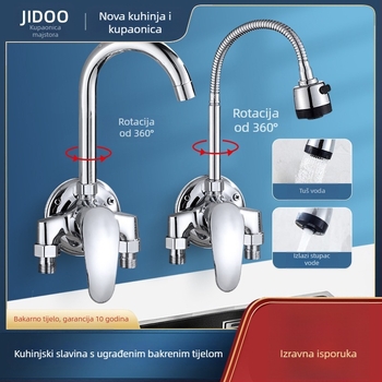 Mesing zidni kuhinjski faucet s keramičkim kartridž ventilom, topla i hladna voda, jednostruki dizajn