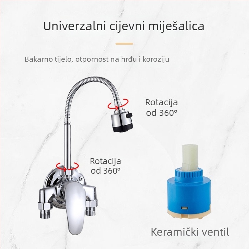 Mesing zidni kuhinjski faucet s keramičkim kartridž ventilom, topla i hladna voda, jednostruki dizajn