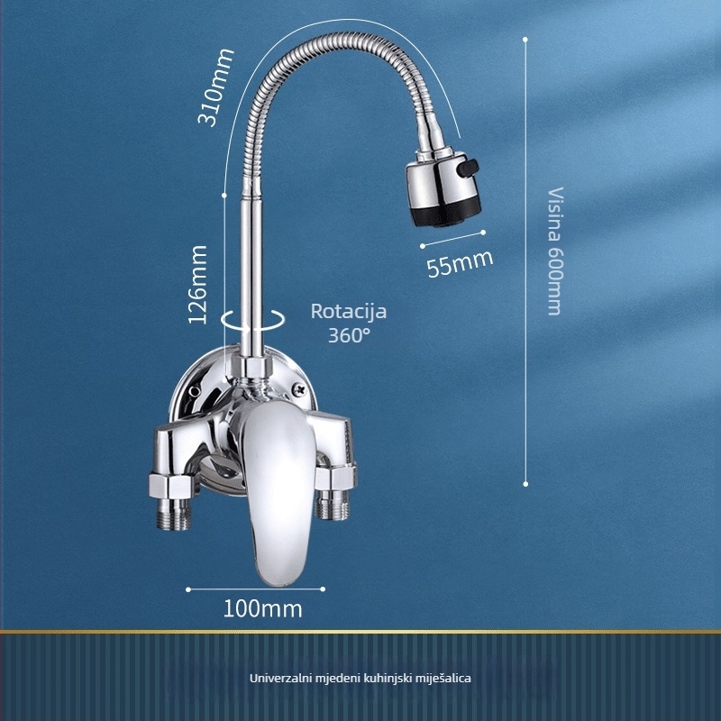 Mesing zidni kuhinjski faucet s keramičkim kartridž ventilom, topla i hladna voda, jednostruki dizajn