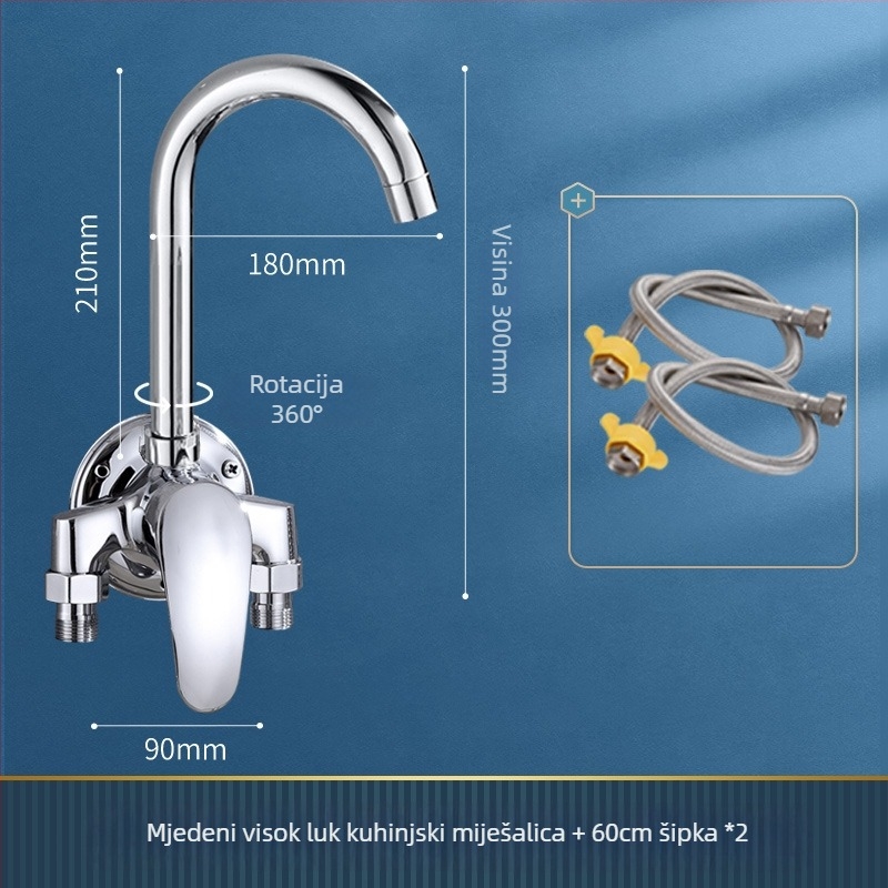 Mesing zidni kuhinjski faucet s keramičkim kartridž ventilom, topla i hladna voda, jednostruki dizajn