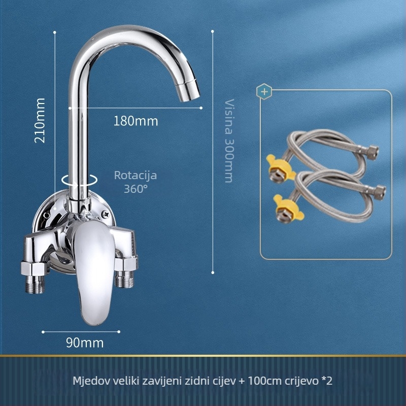 Mesing zidni kuhinjski faucet s keramičkim kartridž ventilom, topla i hladna voda, jednostruki dizajn