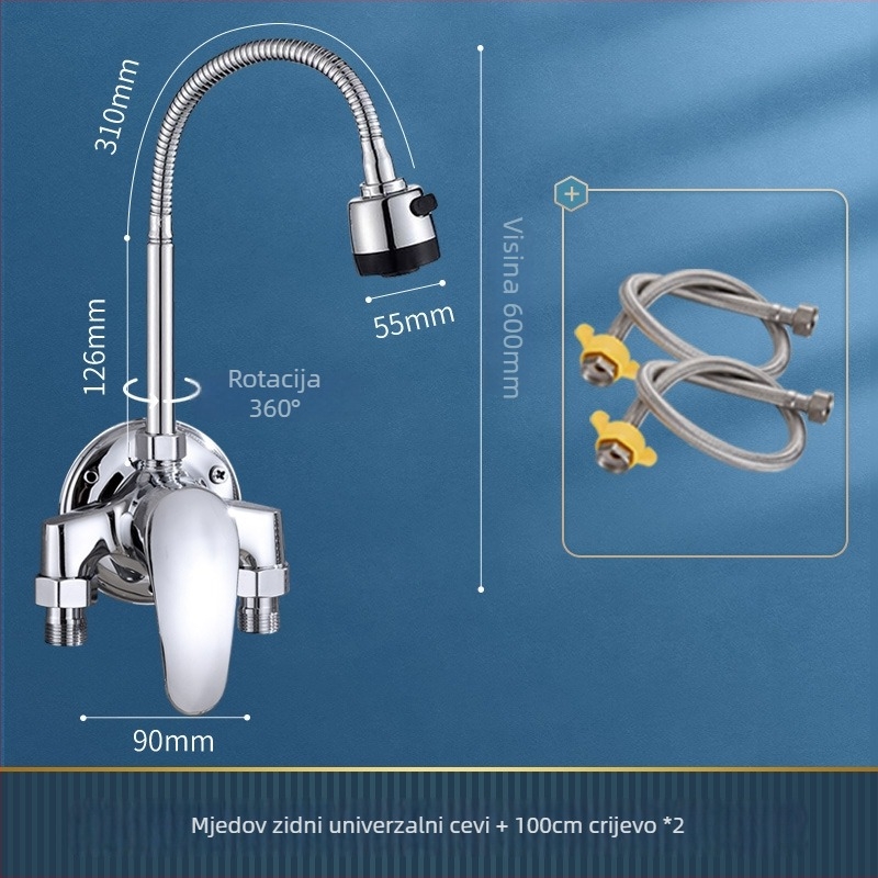 Mesing zidni kuhinjski faucet s keramičkim kartridž ventilom, topla i hladna voda, jednostruki dizajn