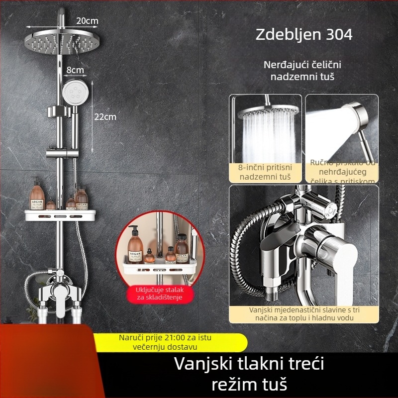 Mesingani tuš set za zidni montažni, moderan stil, okrugla tuš glava, neto težina 3 kg