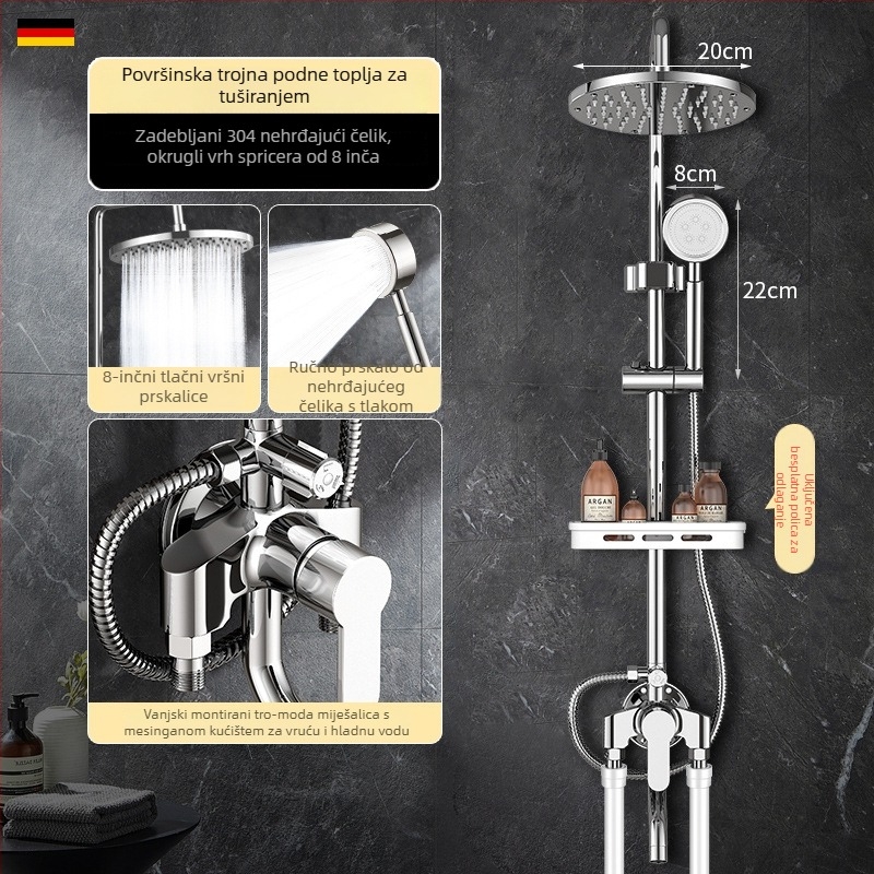 Mesingani tuš set za zidni montažni, moderan stil, okrugla tuš glava, neto težina 3 kg