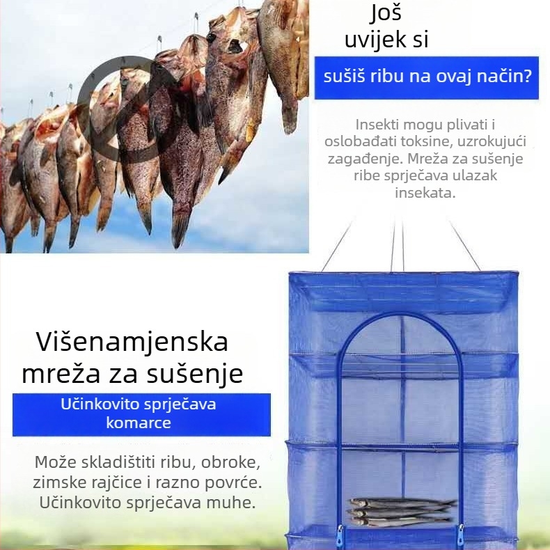 Sklopiva mreža za sušenje ribe i povrća, zaštita od muha, najlon konstrukcija, porijeklo Kina, bez brenda