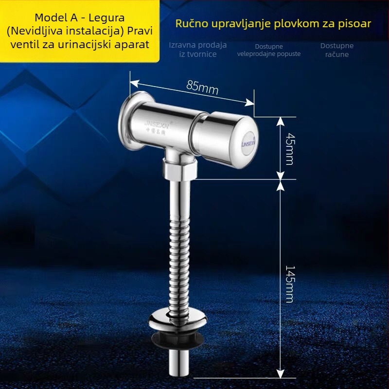 Ručni ventil za ispiranje pisoara, od bakra, s kašnjenim prekidačem, ispiranje 3–6 s, AC napajanje