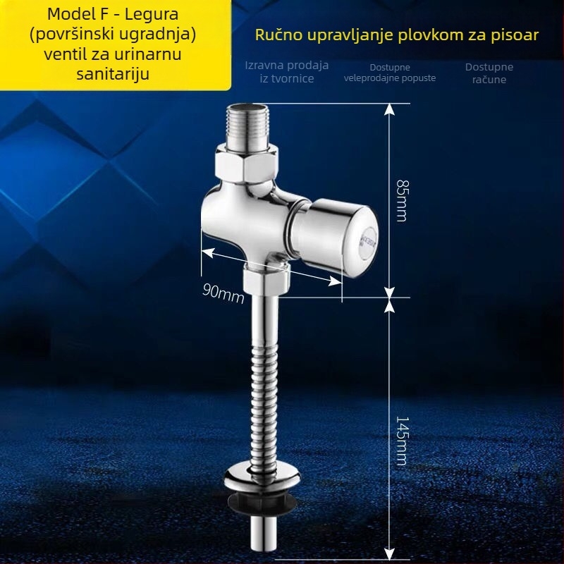 Ručni ventil za ispiranje pisoara, od bakra, s kašnjenim prekidačem, ispiranje 3–6 s, AC napajanje