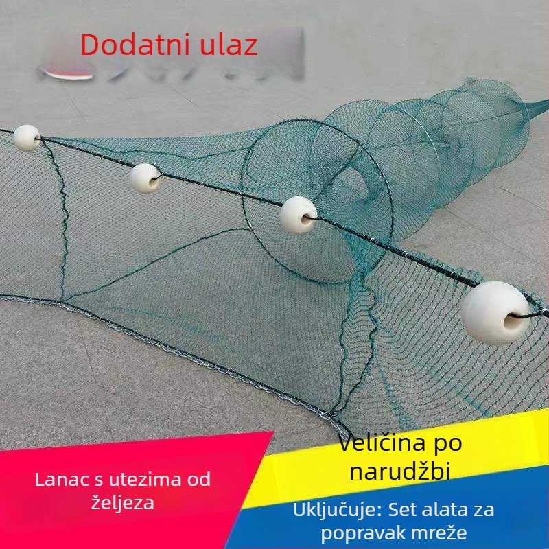 Sklopiva ribarska mreža za škampe s oblikom osmine i blokadom usta
