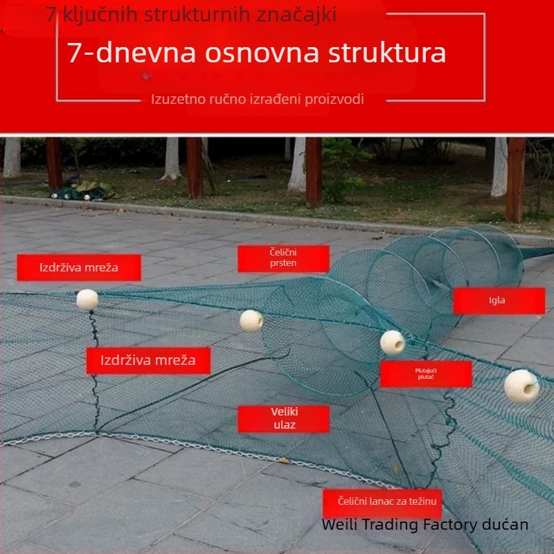 Ribarska mreža za branu rijeke, dizajn osam, otvor tigrove usta, kavez za škampi