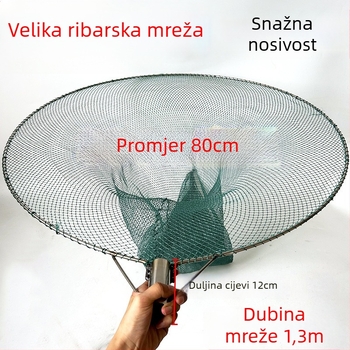 Glava mreže za ribolov s držačem i prstenom od nehrđajućeg čelika; mreža od žice sa 6 nitima; dubina 1,3 m; nosivost 30
