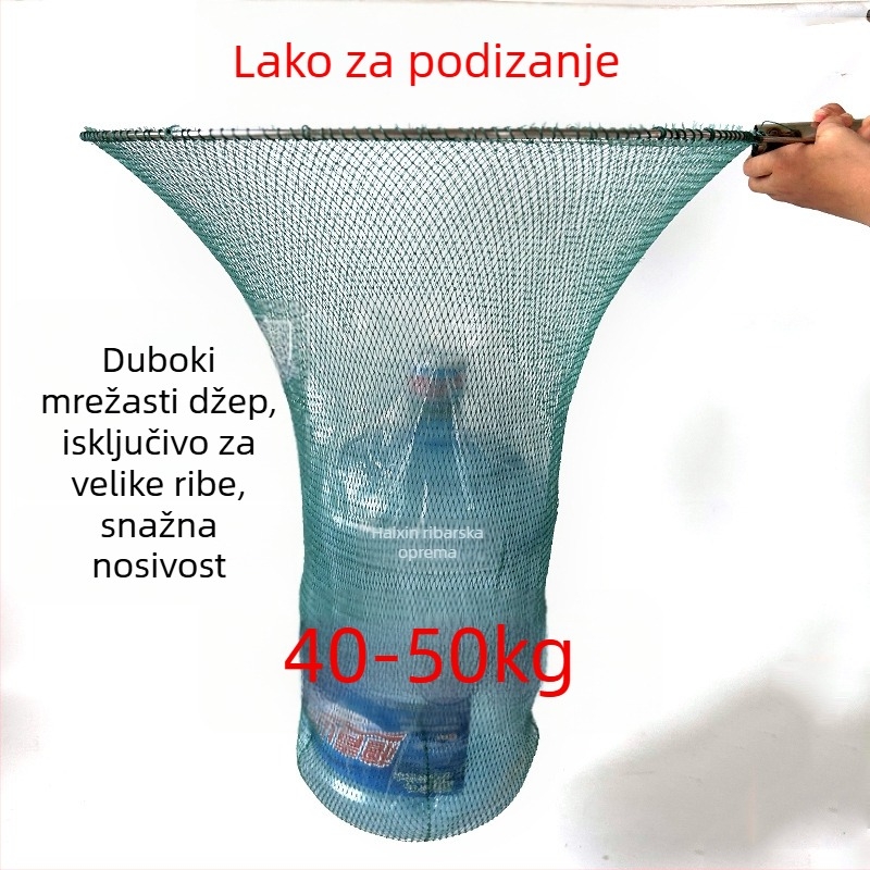 Glava mreže za ribolov s držačem i prstenom od nehrđajućeg čelika; mreža od žice sa 6 nitima; dubina 1,3 m; nosivost 30