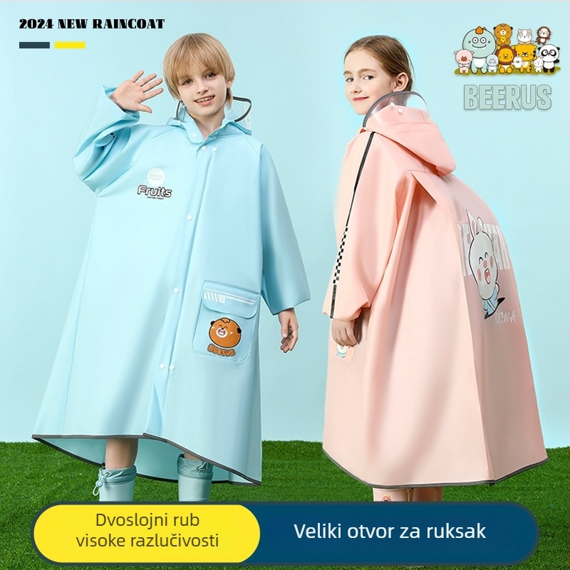 Dječji kišni pončo od EVA materijala, debeli stil, s tiskanim logotipom, za planinarenje