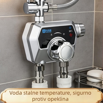 Termostatski miješac za tuš iz nehrđajućeg čelika — jednodijelni dizajn; termostatsko jezgro ventila; otvaranje ključem.