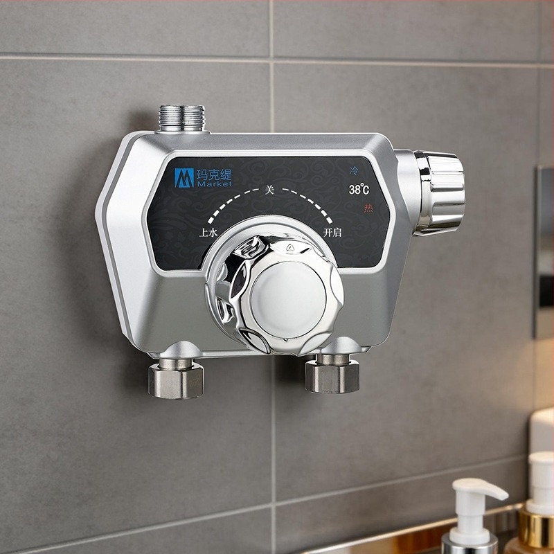 Termostatski miješac za tuš iz nehrđajućeg čelika — jednodijelni dizajn; termostatsko jezgro ventila; otvaranje ključem.