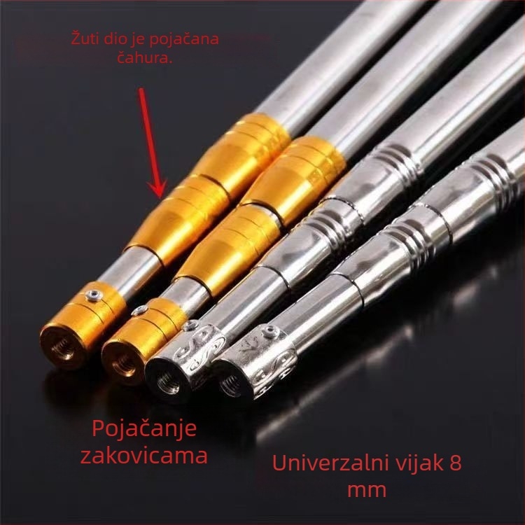 Nehrđajući čelični štap za mrežu, višenamjenski teleskop, 3–6 sekcija, kompatibilan s glavom mreže, hvatačem voća, nožem, kukom i kosom