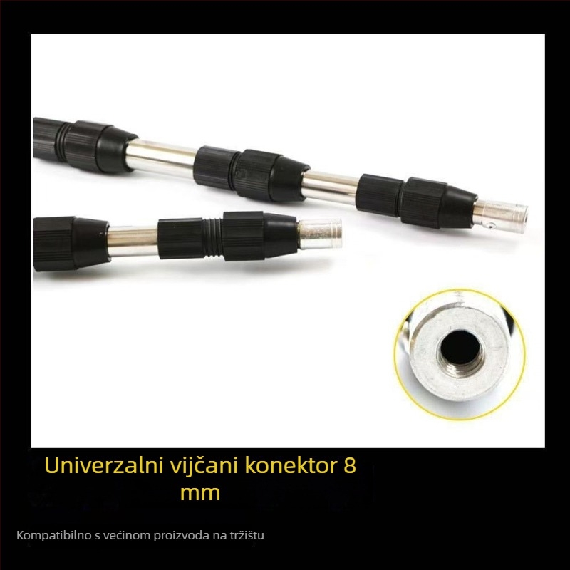 Nehrđajući čelični štap za mrežu, višenamjenski teleskop, 3–6 sekcija, kompatibilan s glavom mreže, hvatačem voća, nožem, kukom i kosom