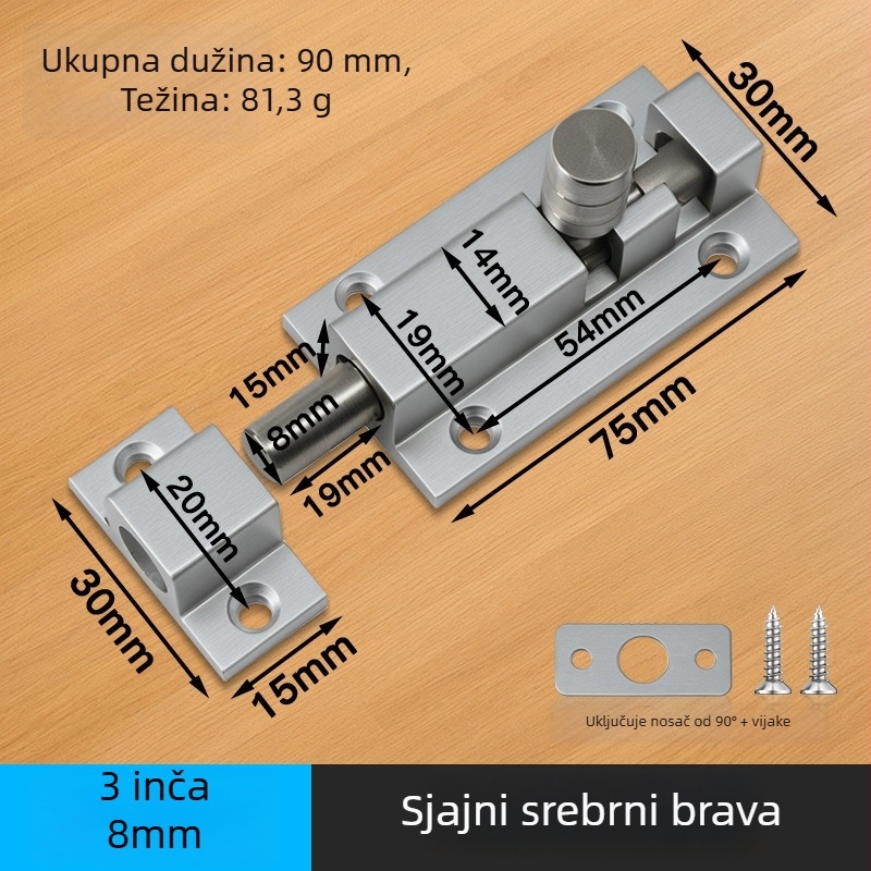 Površinski montirani vrata Type A, čvrsti opružni mehanizam i zaključavanje kopče; Materijali: nehrđajući čelik + aluminijska legura; Završna obrada: elektroplating; Stil: moderni minimalistički
