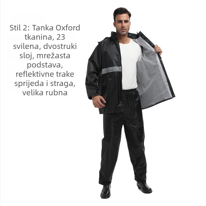 Guste podijeljeni kišni kaput i hlače za odrasle, reflektirajuća kišna zaštita, tkanina Chunya Spinning, vodootporna PVC ljepilo, prilagodba logotipa, za vanjsku upotrebu