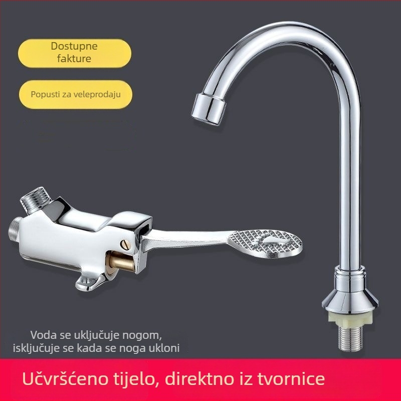 Slavina s pedalom za umivaonik, ugrađena ispod ploče — keramičko jezgro ventila, tijelo od cinkove legure, 20 mm ulaz/izlaz, model 05262212 (Keramičko jezgro ventila; Tijelo od cinkove legure; Ugradnja ispod ploče; 20 mm ulaz/izlaz; Model 05262212)