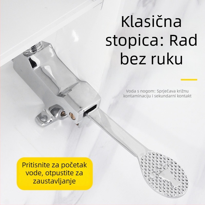 Slavina s pedalom za umivaonik, ugrađena ispod ploče — keramičko jezgro ventila, tijelo od cinkove legure, 20 mm ulaz/izlaz, model 05262212 (Keramičko jezgro ventila; Tijelo od cinkove legure; Ugradnja ispod ploče; 20 mm ulaz/izlaz; Model 05262212)