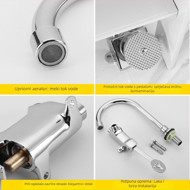 Slavina s pedalom za umivaonik, ugrađena ispod ploče — keramičko jezgro ventila, tijelo od cinkove legure, 20 mm ulaz/izlaz, model 05262212 (Keramičko jezgro ventila; Tijelo od cinkove legure; Ugradnja ispod ploče; 20 mm ulaz/izlaz; Model 05262212)