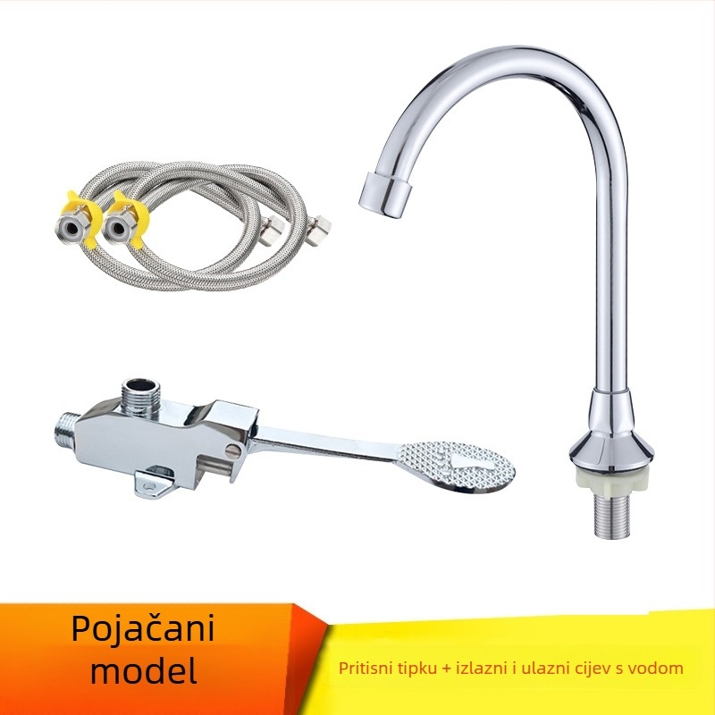 Slavina s pedalom za umivaonik, ugrađena ispod ploče — keramičko jezgro ventila, tijelo od cinkove legure, 20 mm ulaz/izlaz, model 05262212 (Keramičko jezgro ventila; Tijelo od cinkove legure; Ugradnja ispod ploče; 20 mm ulaz/izlaz; Model 05262212)