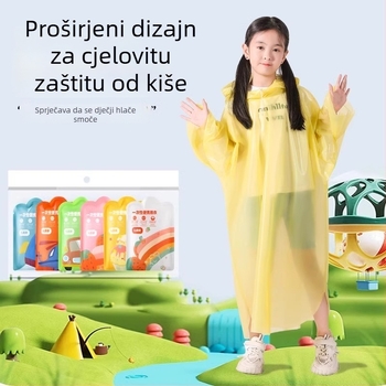 Jednokratna dječja kišna kabanica za cijelo tijelo, produžena i pojačana verzija, jednodijelna konstrukcija, PE tkanina, za školu i putovanja.